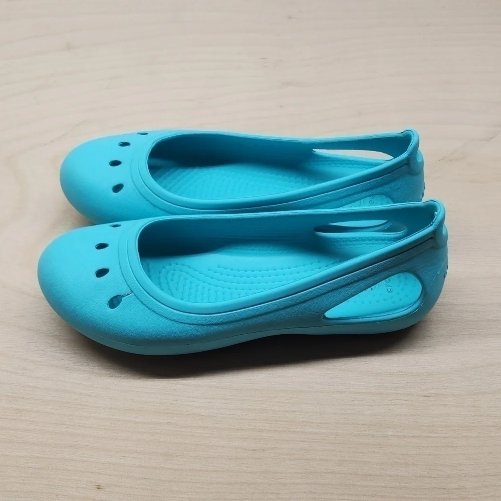 Crocs Kadee Flats Slip On Shoes Sandals Youth Sz J1 Teal 15610 NICE!